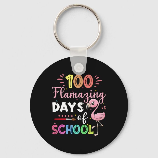 Amazing Days Of School Cute Flamingo Student Teach Key Ring (Front)