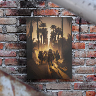 Amazing Desert Camel Caravan In A Desert Journey Poster