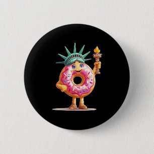 Amazing Doughnut With Statue Of Liberty For Boys A 6 Cm Round Badge
