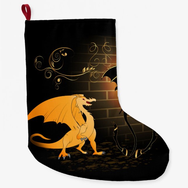 Amazing dragons with floral elements large christmas stocking (Front)