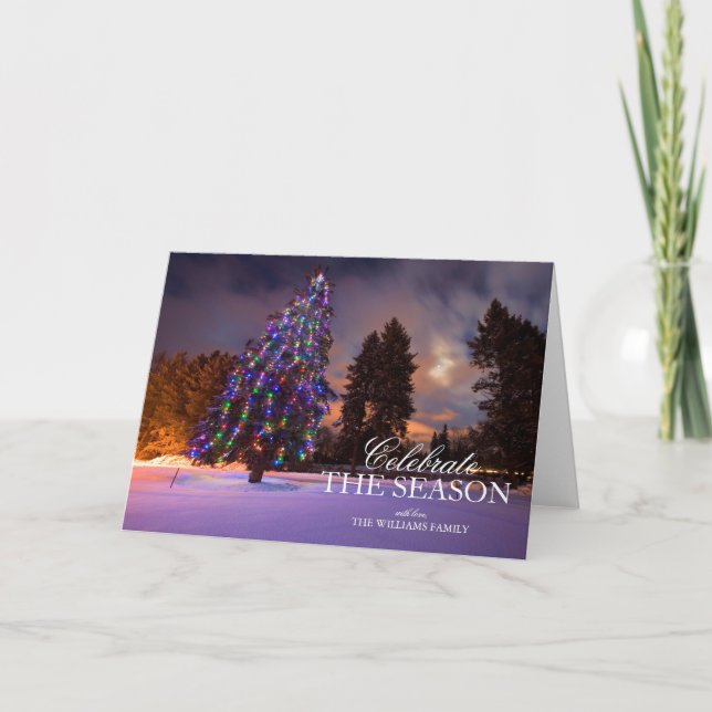 Amazing dusk light and Coloured Christmas tree Holiday Card (Front)
