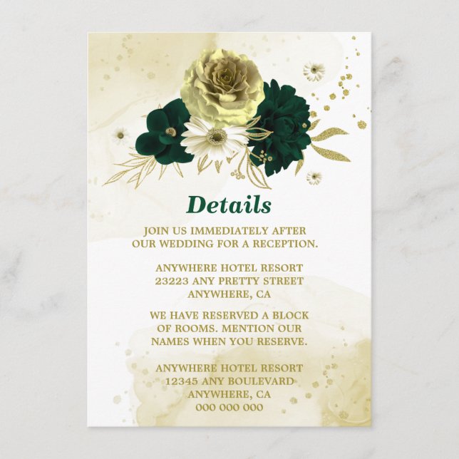 Amazing emerald green ivory gold flowers enclosure card (Front)