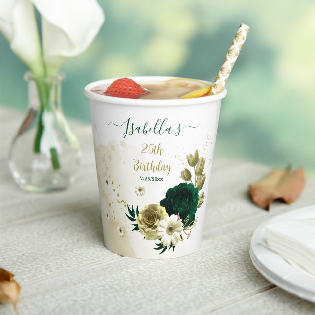 Amazing emerald green ivory gold flowers paper cups (Insitu)