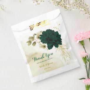 Amazing emerald green ivory gold flowers wedding favour bag