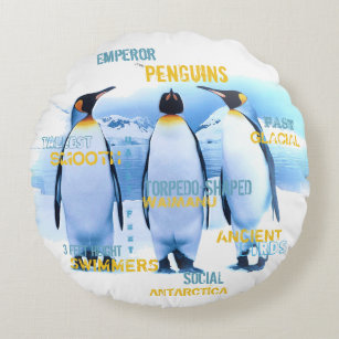Amazing Emperor Penguins Typography Art Round Cushion
