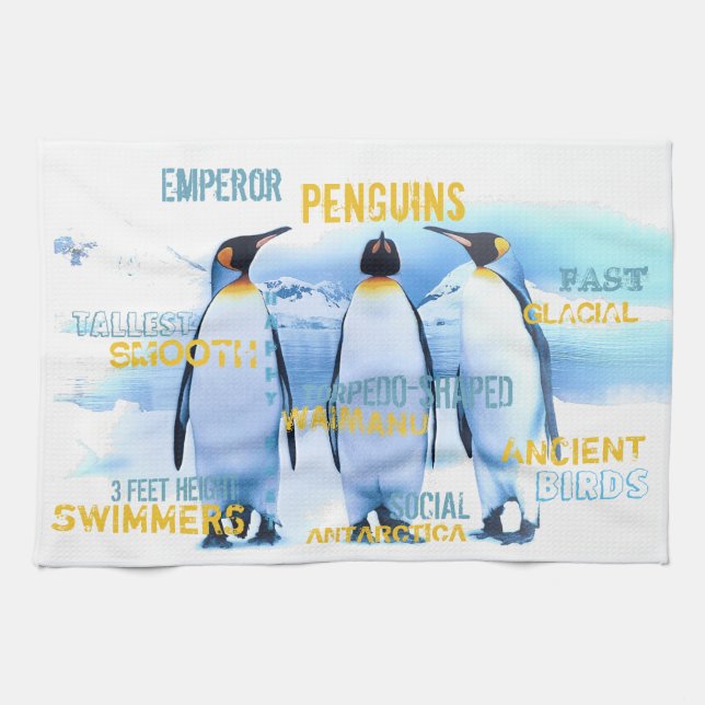 Amazing Emperor Penguins Typography Art Tea Towel (Horizontal)
