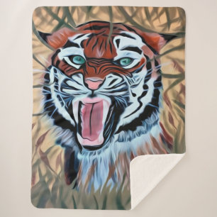 Amazing eyes tiger on bushes sherpa blanket