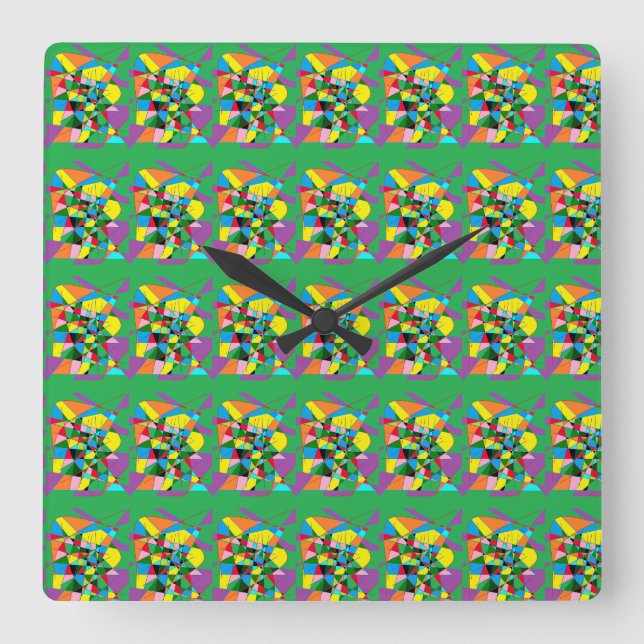 Amazing fabulous frantic fascinating magic green square wall clock (Front)