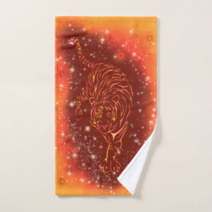 Amazing Fire Tiger Running At Galaxy Starry Night Bath Towel Set