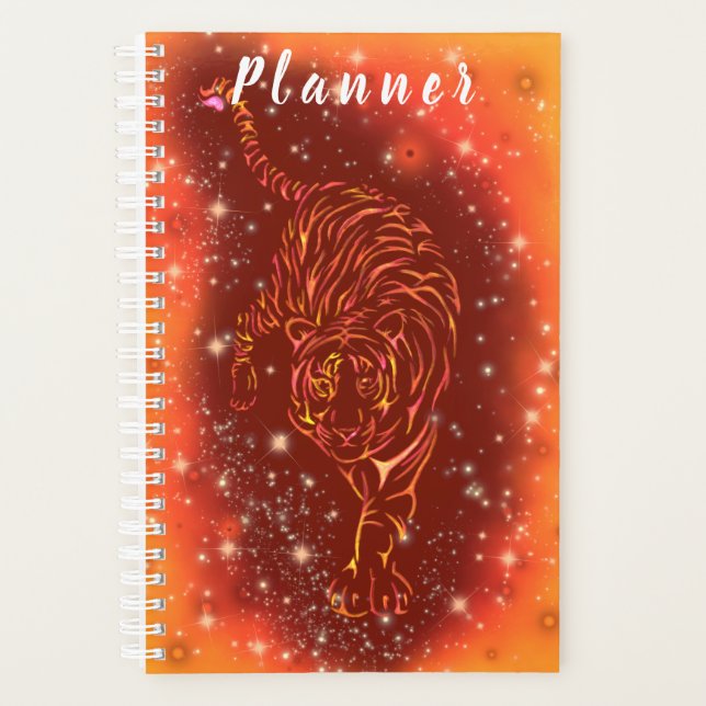 Amazing Fire Tiger Running At Galaxy Starry Night  Planner (Front)