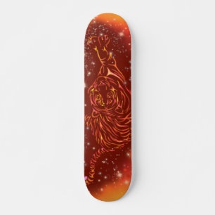 Amazing Fire Tiger Running At Galaxy Starry Night Skateboard