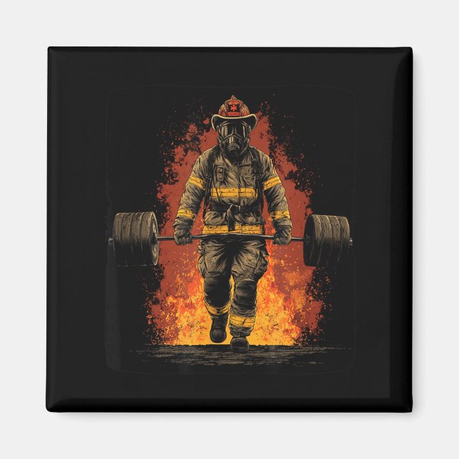 Amazing Firefighter with Gym Weights for Workout Magnet (Front)