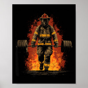Amazing Firefighter with Gym Weights for Workout Poster