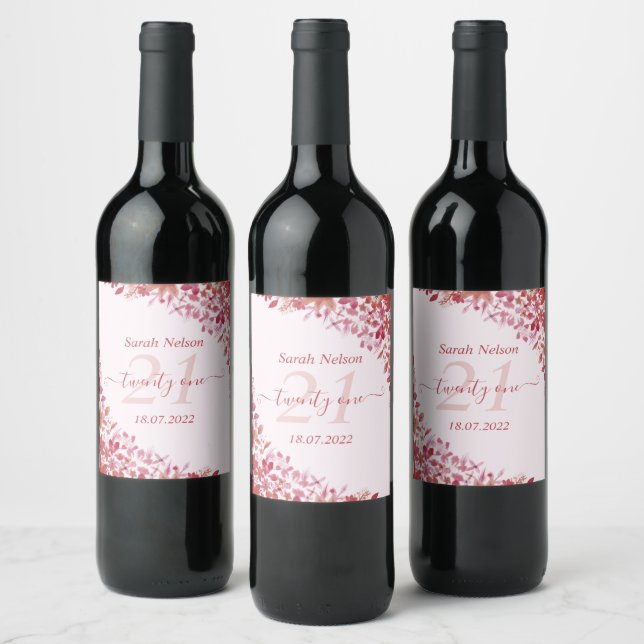 Amazing Floral Pink   Wine Label (Bottles)