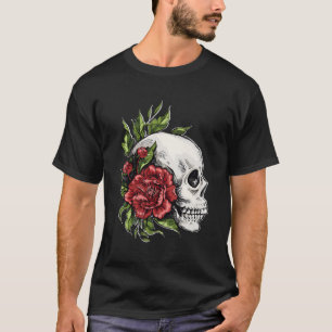 Amazing Flower Design With A Skull And Roses T-Shirt