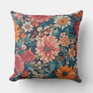 Amazing Flowers and Lush Leaves. Vintage Cushion