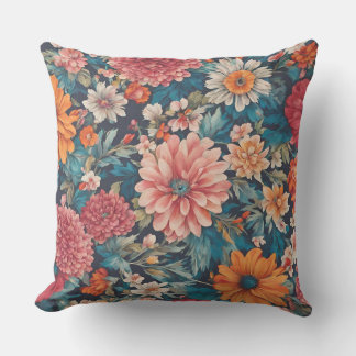 Amazing Flowers and Lush Leaves. Vintage Cushion