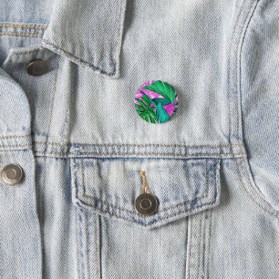 Amazing fluorescent tropical palm leaves  3 cm round badge