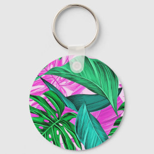 Amazing fluorescent tropical palm leaves key ring
