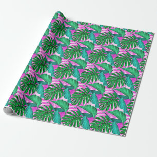 Amazing fluorescent tropical palm leaves  wrapping paper