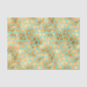 Amazing golden giraffe print on blue background tissue paper