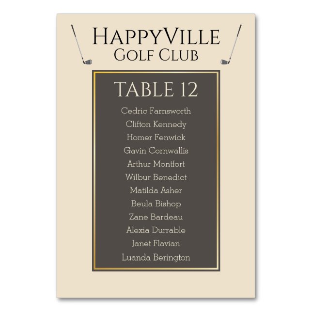 Amazing Golf Event Colourful Fab Table Number (Front)