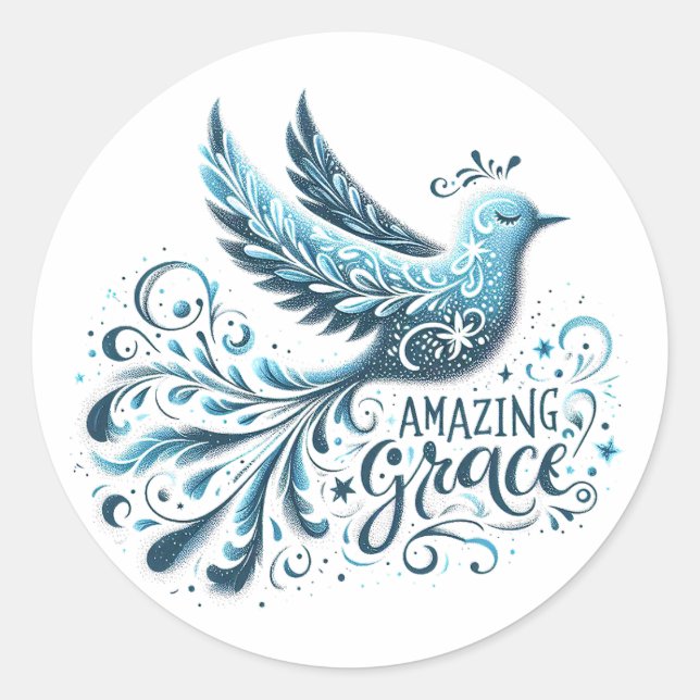 Amazing Grace blue bird Classic Round Sticker (Front)