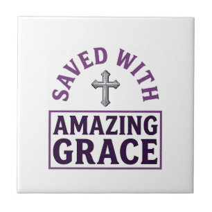 Amazing Grace Christian Cross Vintage Ceramic Tile