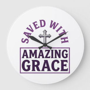 Amazing Grace Christian Cross Vintage Large Clock