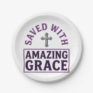 Amazing Grace Christian Cross Vintage Paper Plate