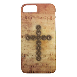 Amazing Grace Cross on Vintage Sheet Music iPhone 8/7 Case