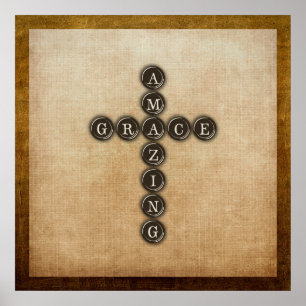 Amazing Grace Cross Wordart Poster