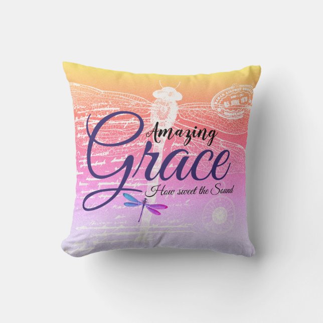 Amazing Grace Dragonfly pastel gradient  Cushion (Front)