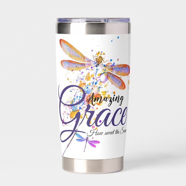 Amazing Grace Dragonfly splatter  personalised Insulated Tumbler (Front)