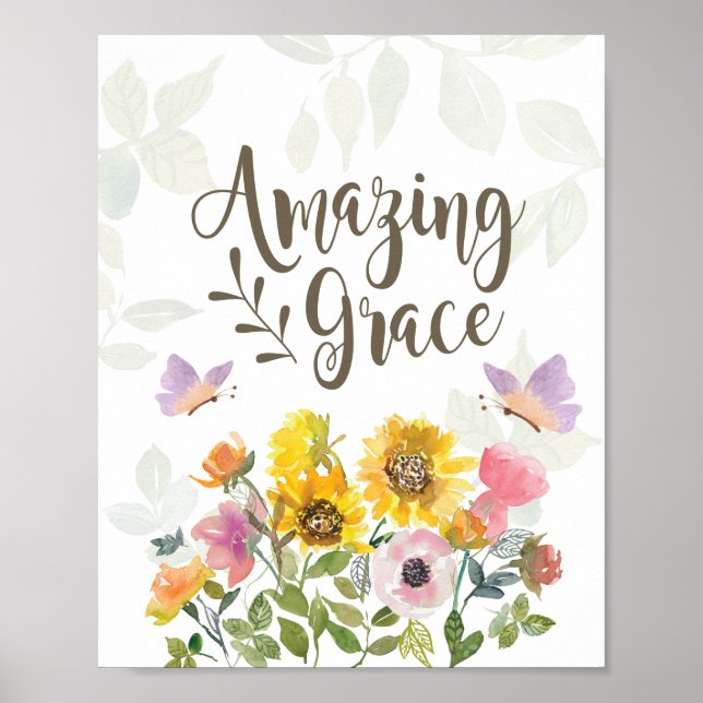 Amazing Grace Flowers and Butterflies Christian  Poster (Front)