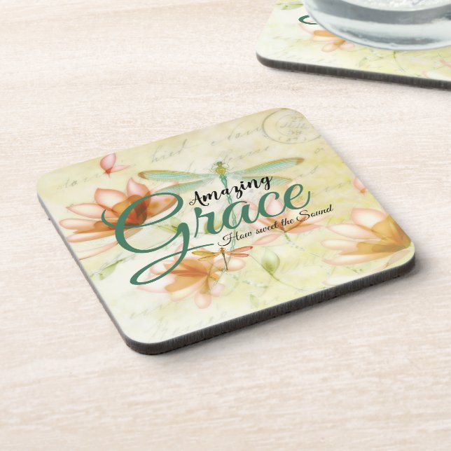 Amazing Grace Flowers and dragonfly   Coaster (Left Side)