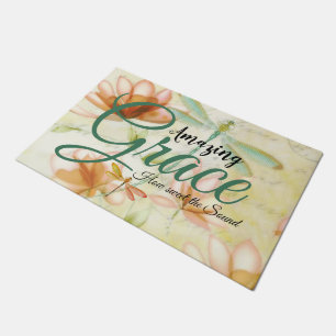Amazing Grace Flowers and dragonfly Doormat