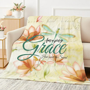 Amazing Grace Flowers and dragonfly Fleece Blanket