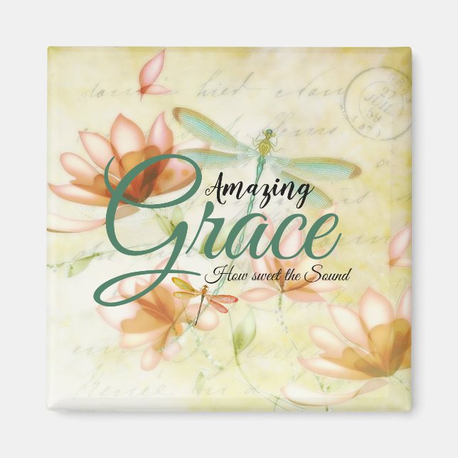 Amazing Grace Flowers and dragonfly  Magnet (Front)