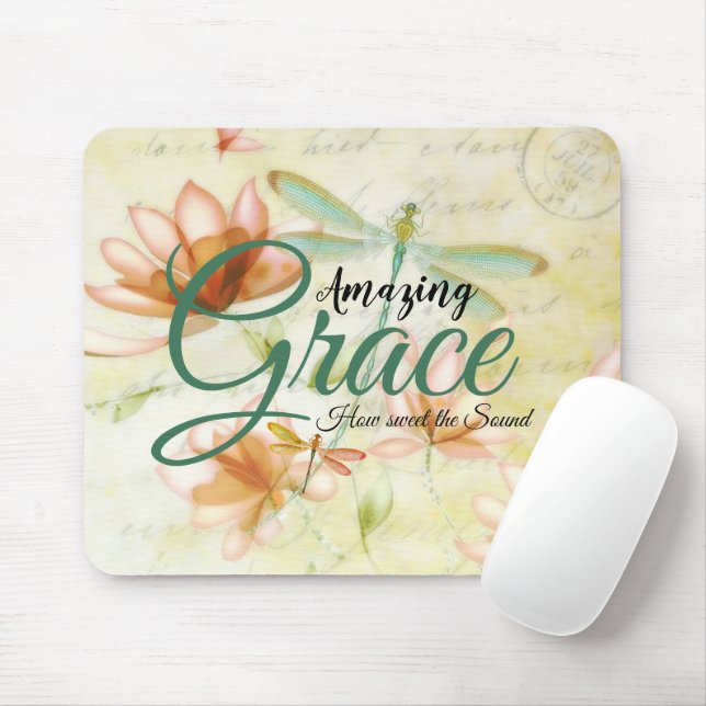 Amazing Grace Flowers and dragonfly  Mouse Pad (With Mouse)