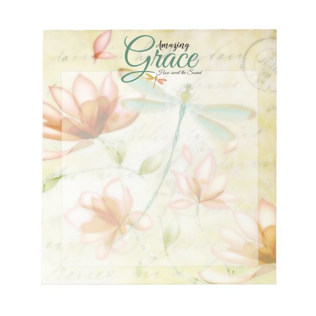 Amazing Grace Flowers and dragonfly Notepad (Front)