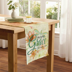 Amazing Grace Flowers and dragonfly Short Table Runner