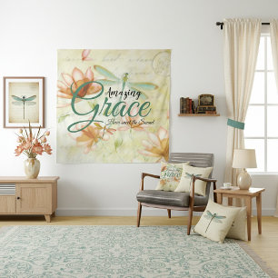 Amazing Grace Flowers and dragonfly Tapestry
