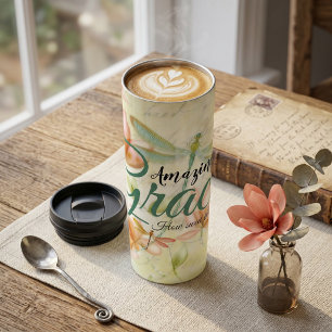 Amazing Grace Flowers and dragonfly Thermal Tumbler