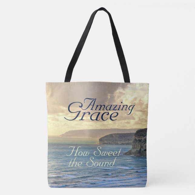 Amazing Grace Hymn Ocean Sunset, Tote Bag (Front)