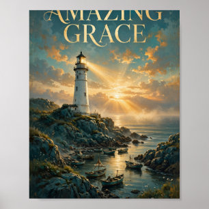 Amazing Grace Lighthouse Christian Poster