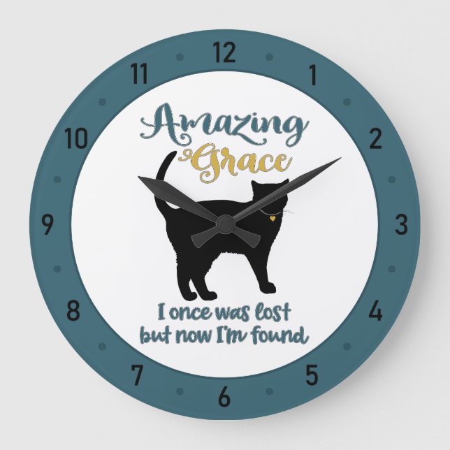 Amazing Grace Rescue Cat Large Clock (Front)