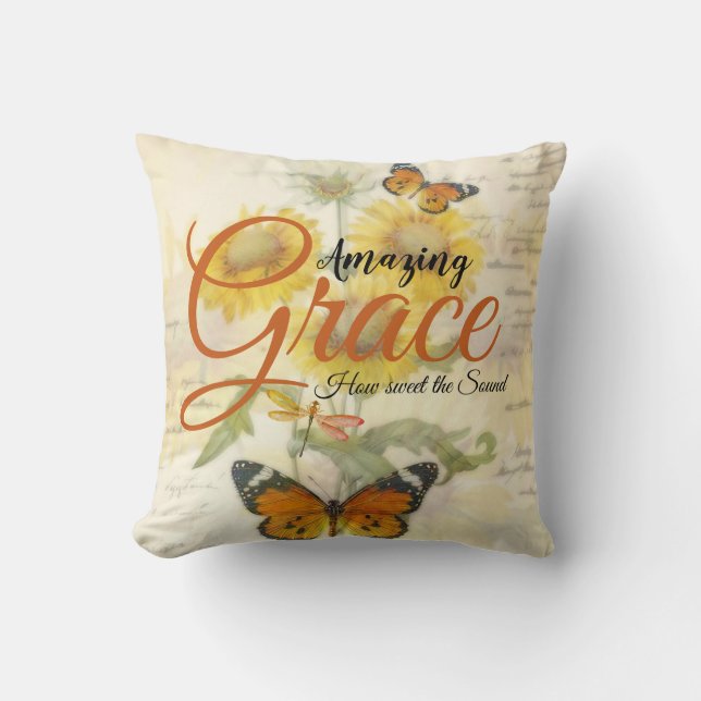 Amazing Grace Sunflowers and butterfly  Cushion (Front)