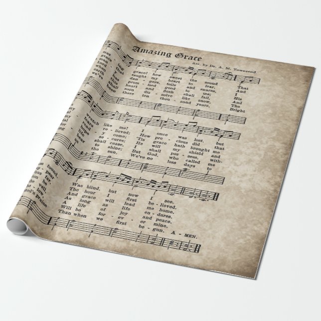 Amazing Grace Vintage Hymn Music Wrapping Paper (Unrolled)