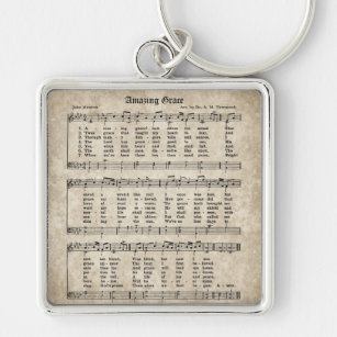 Amazing Grace Vintage Hymn Sheet Music Key Ring